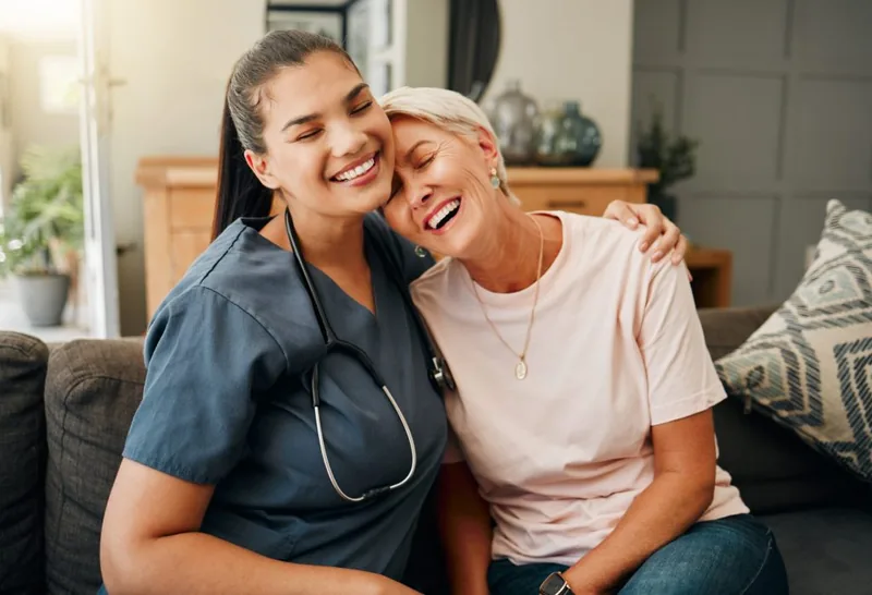 Visiting Care caregiver and client