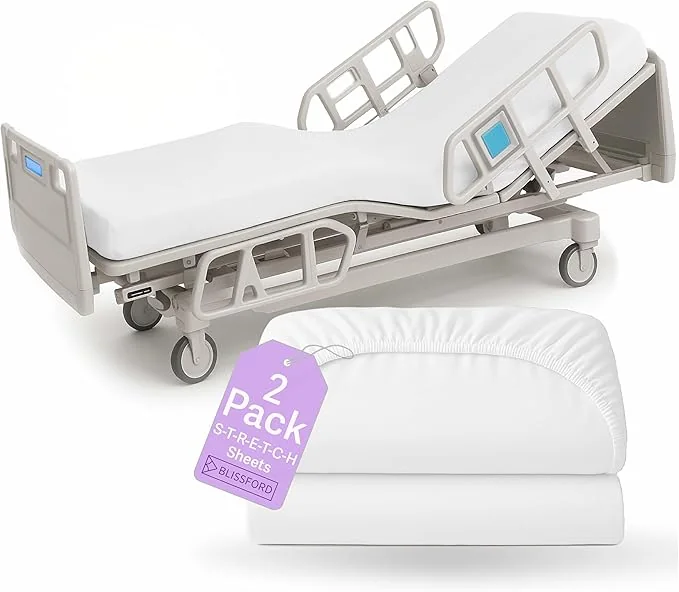 2 Pack Fitted Hospital Bed Sheets with Elastic All Around for a Perfect Fit – Cotton Rich Soft Knitted Jersey Sheet, 36” x 84” x 12”