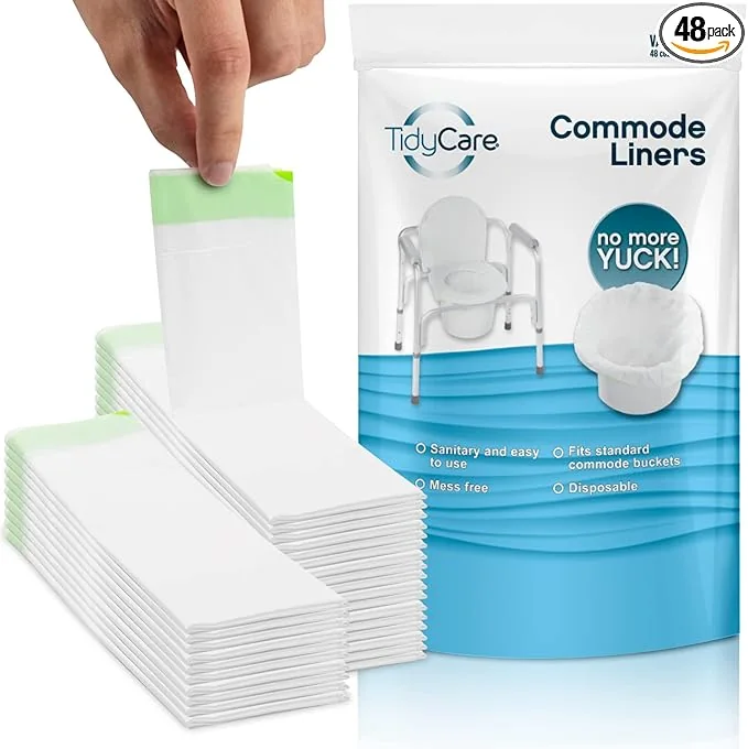 Disposable Bedside Commode Liners for Adult Portable Toilet Chair Seat Bucket and Bedpan | Value Pack of 48 Waste Bags | Universal Fit Liners for Home Medical Care
