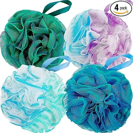Loofah Sponge Shower Loofahs 70g Bath Sponges Mesh Balls 4 Multi Color for Body Scrubber Exfoliator Wash Back Scrubbers Bathroom Men Women 4 Pack Cleaning Bathing Accessories