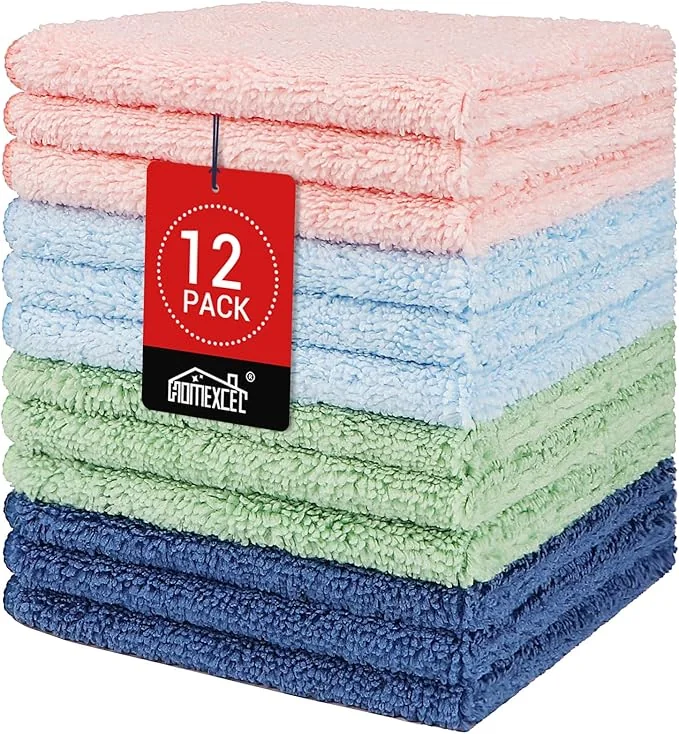 Microfiber Washcloths 12 Pack, Highly Absorbent and Soft Face Towel, Multi-Purpose Wash Cloths
