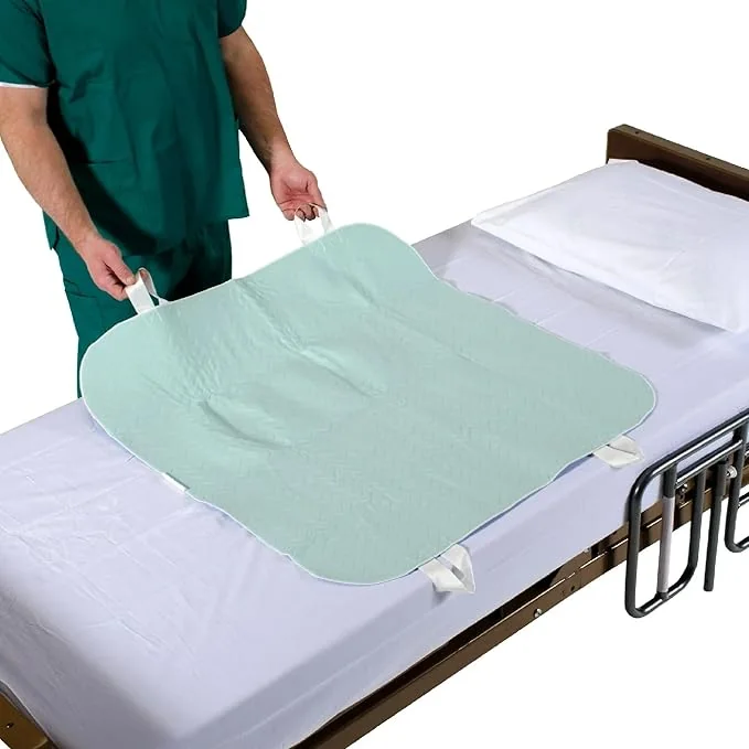 Patient Aid 34″ x 36″ Positioning Bed Pad with Handles – Incontinence Mattress Bedding Protector Liner Reusable Underpad with Handles & Straps for Easy Transfer – Washable Waterproof Positioning Pad