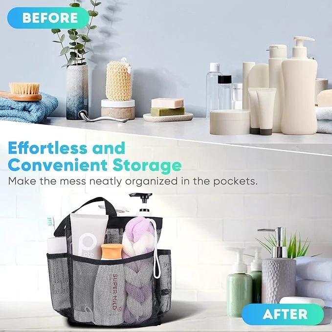Shower Caddy Portable for College Dorm Room Essentials, 8-Pocket Large Capacity Shower